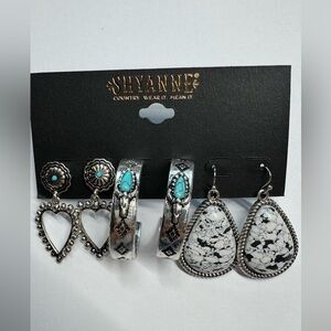 Shyanne Turquoise and Silver Heart Earring Trio